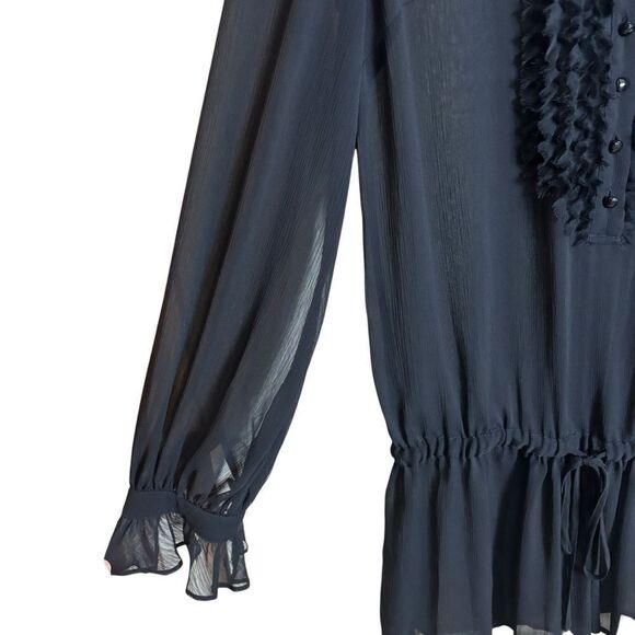 Vintage Guess Jeans Sheer Black Blouse Tunic Top Whimsigoth Dropwaist Blouson L - Picture 6 of 13